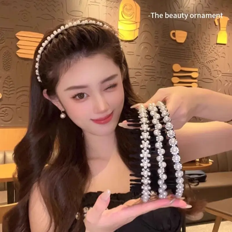 

Female Pearls Rhinestone Headband for Washing Face Women 2024 New Compression Hair Clip Hairbands Girls Accessories