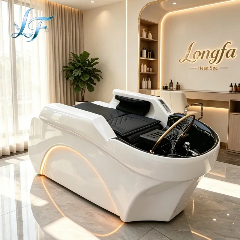 Luxury Salon Furniture Automatic Electric Spa Head Water Therapy Shampoo Bed Hair Washing Massage Shampoo Chair
