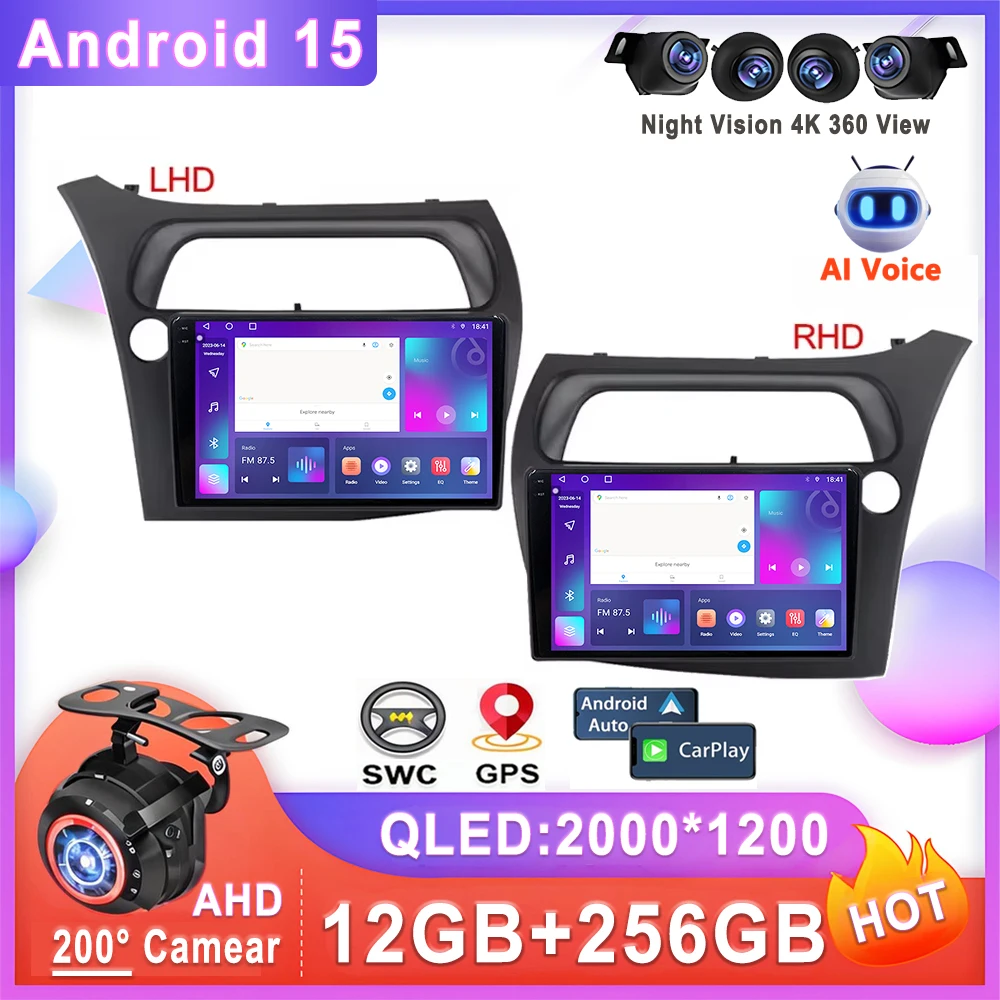 

Android 15 For Honda Civic Hatchback 2006 - 2012 Car Radio Multimedia Player Navigation Stereo GPS No 2din DVD Touch Screen BT