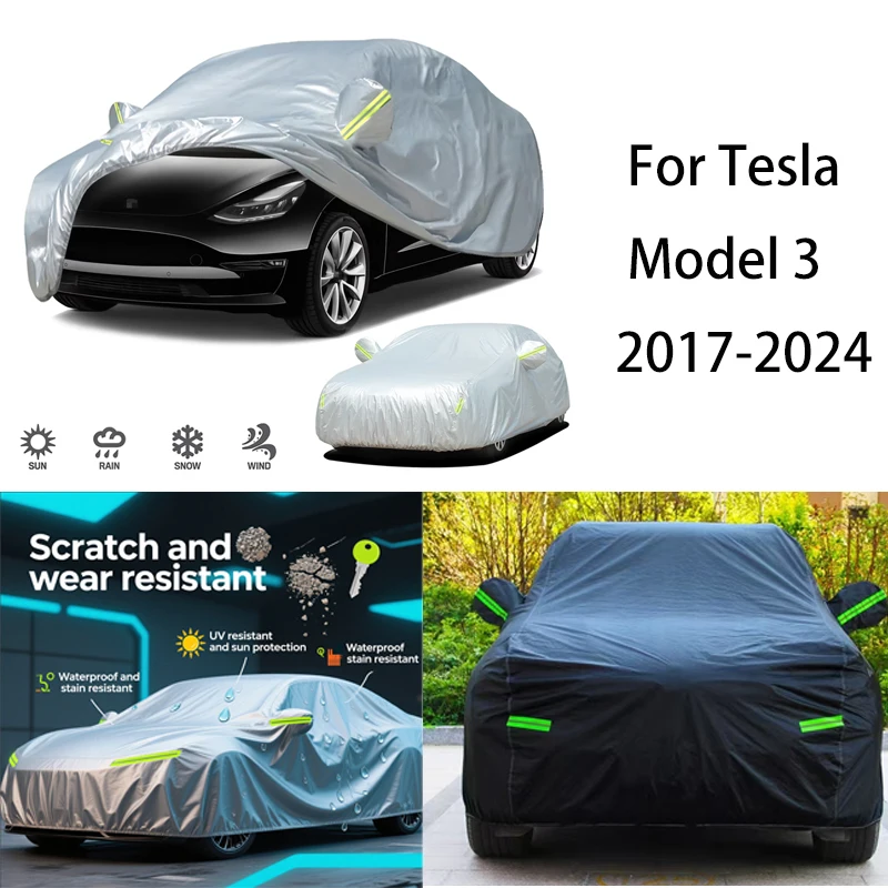 

190T Car Cover Protection Sunscreen Heat Insulation Dust Resistant Scratch For Tesla Model 3 2017-2024 Car Exterior Accessories