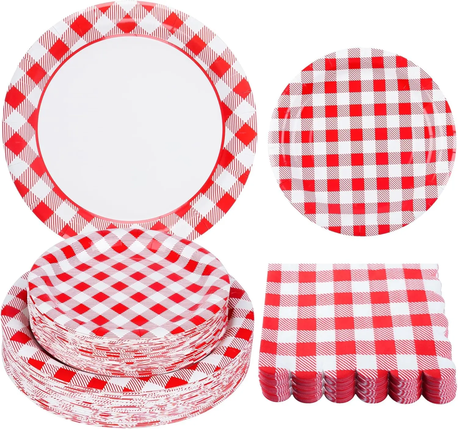 

150Pcs Christmas Red Gingham Party Supplies Red Gingham Paper Plates and Napkins Red Plaid Party Plates Disposable Red a
