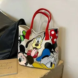 Disney Donald Duck Large Capacity Women's Shoulder Bag Stitch Canvas Bag Women's Simple Student Handbag School Bag