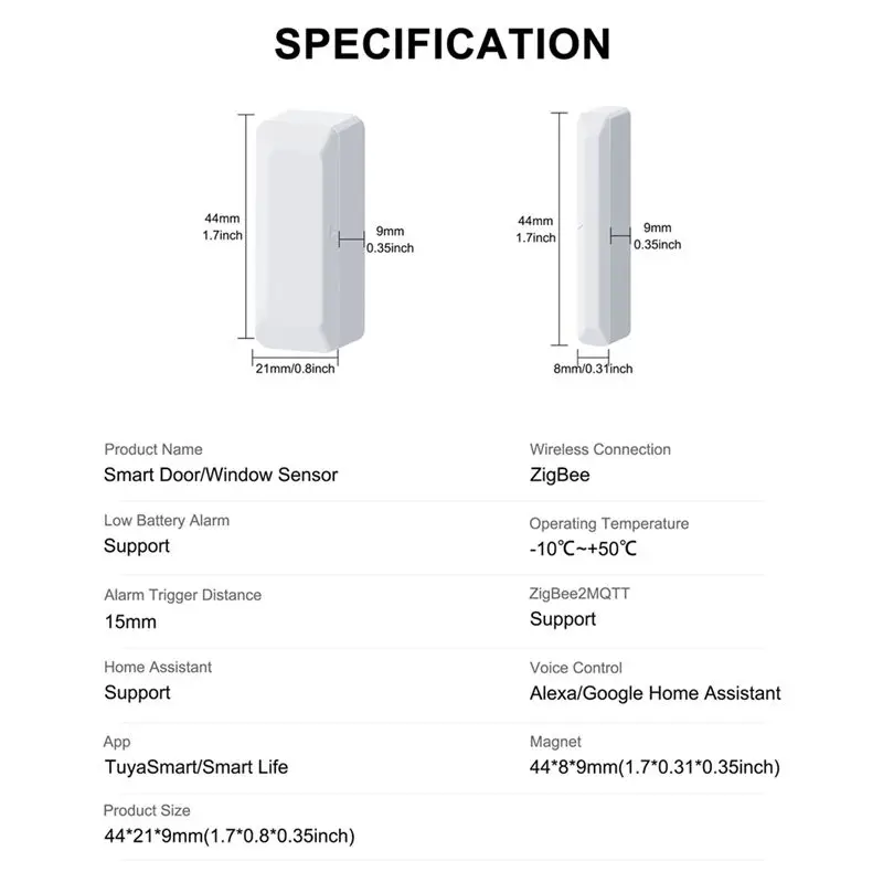 ABLQ Tuya Zigbee Door Sensor Window Sensor Wireless Smart Door Sensor Alarm Support Home Security&Automation