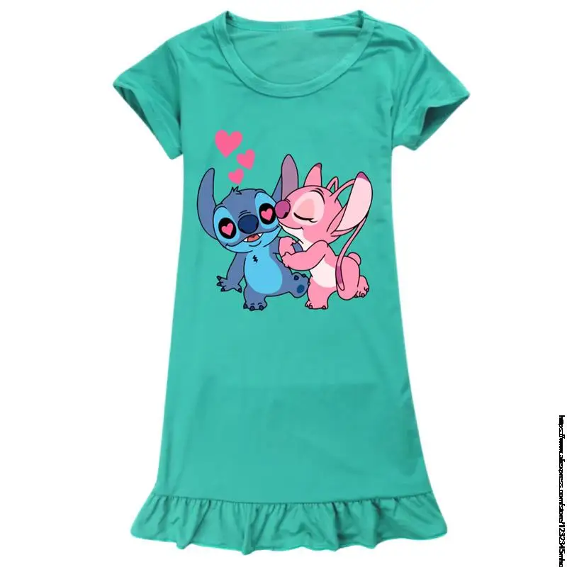 Disney Stitch Night Dress Cotton Chinese Dress Little Girl Toddler Baby Nightgown Night Wear for Kids Girl Pijamas Short Sleeve