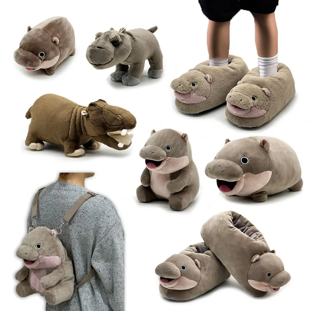 El cerdo hinchable Moo Deng juguetes de peluche lindo postura sentada Pigmy hipopótamo almohada relleno dibujos animados muñeco de hipopótamo juguete de peluche