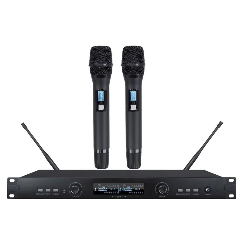 

Dynamic Handheld Dual Wireless Professional Digital Ktv Karaoke Microphone Reverb with Screen for Conference Church