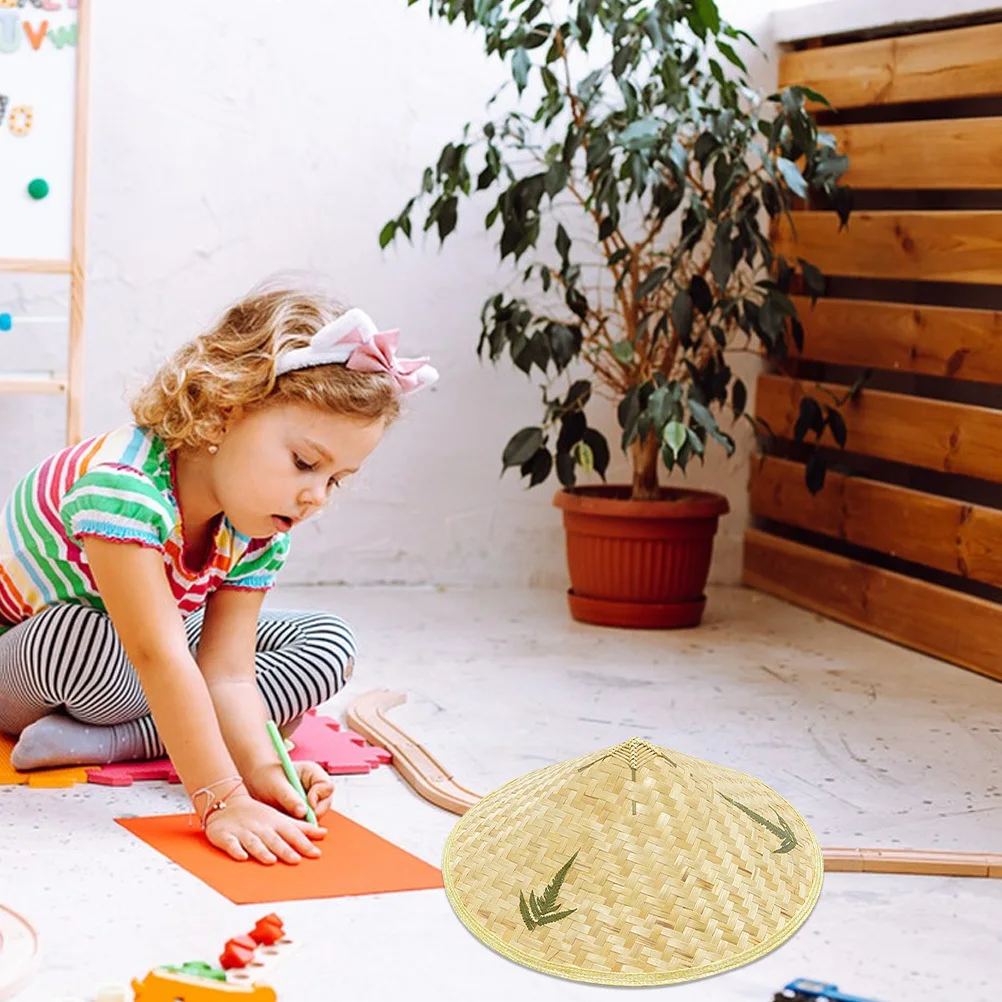 

2pcs Bamboo Woven Straw Kids Mini Decorative Hat Art Crafts Home Ornaments Diy Accessories Sun Weaving Decor Photo Props