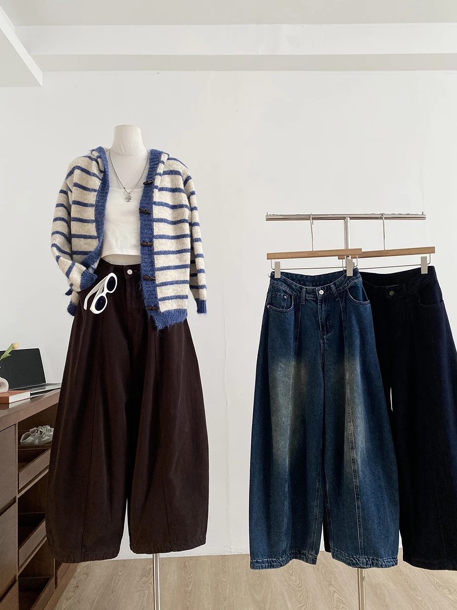 

Fashionable Retro High Waist Wide Leg Jeans Women's Autumn 2025 New Style Versatile Loose Fit Nine Points Casual Denim Pants