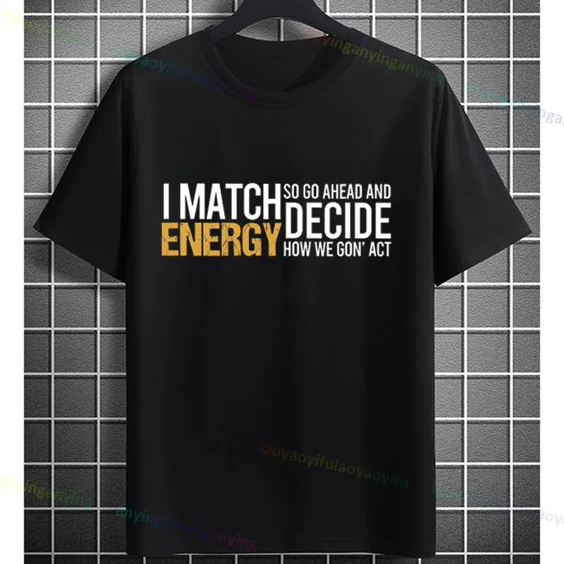 تي شيرت نسائي برسومات "I Match Energy" مع طباعة وجه ممتع ومبهج وأكمام قصيرة من القطن الخالص مثالي للارتداء الكاجوال