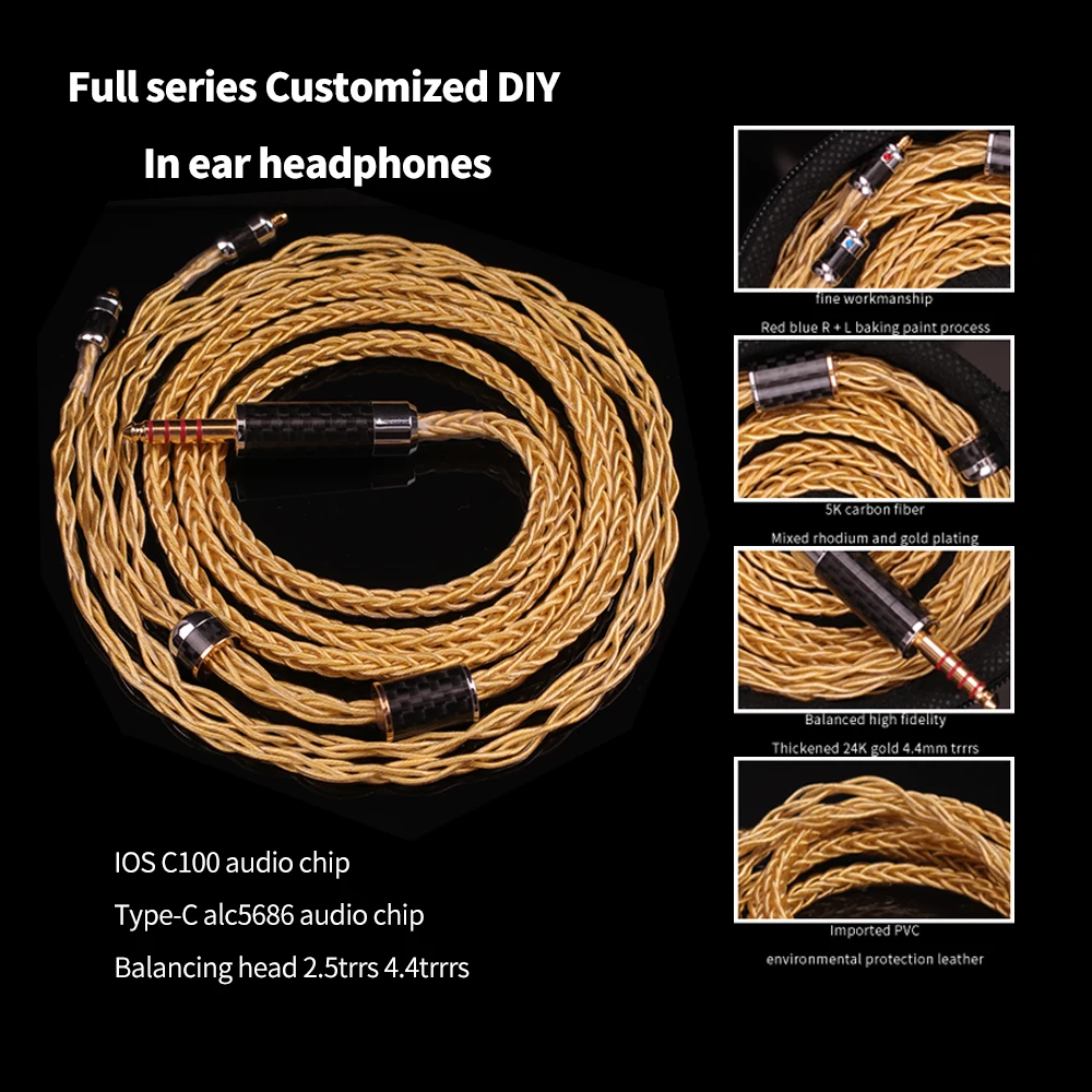 SYRNARN 7N OCC cavo di aggiornamento per auricolari tyep-c a CM0.78 MMCX oro argento palladium ibrido avanzato per akg n5005 acustune HS1697