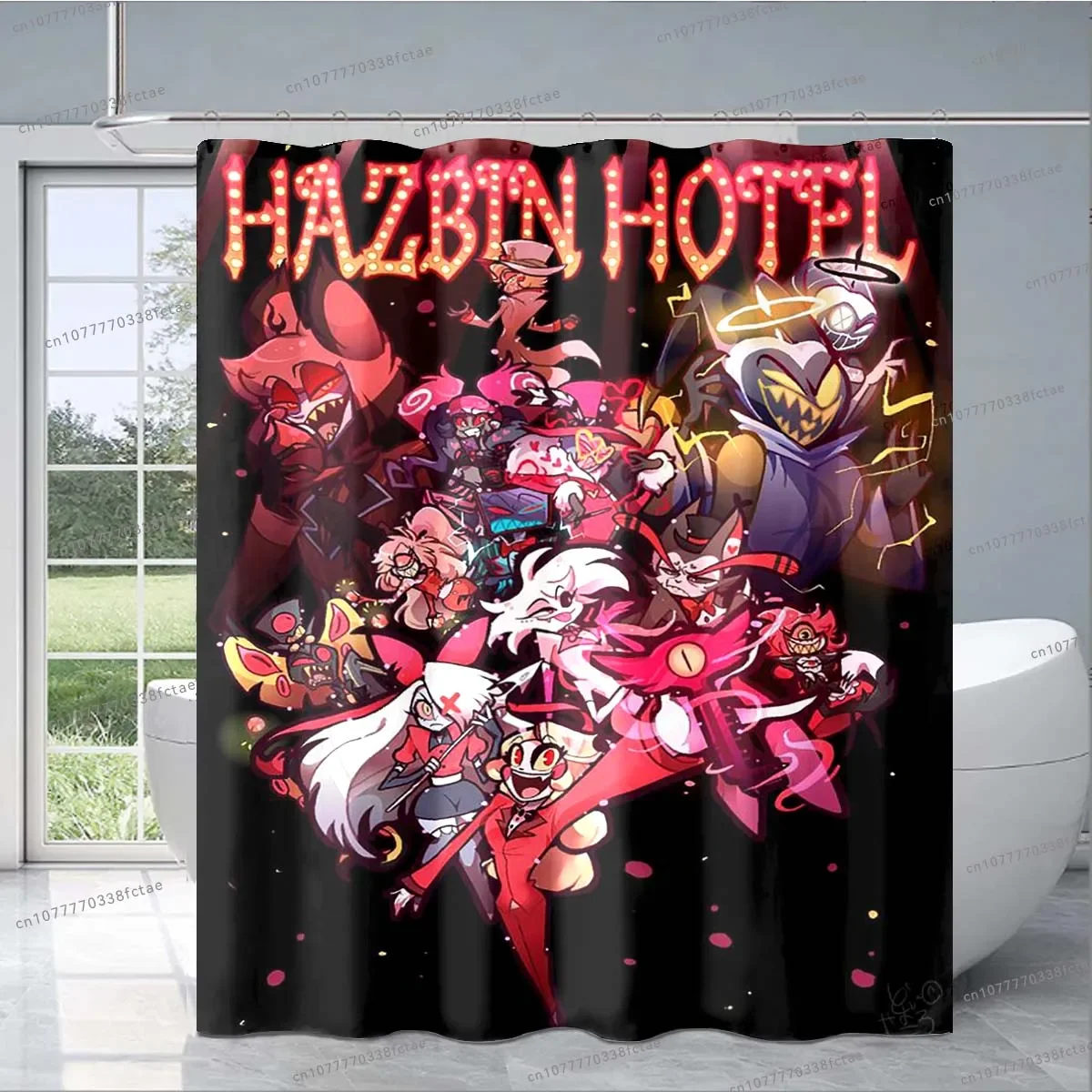 Helluva Boss Comedy Movie Print Shower Curtain Cartoon Cartoon Red Pattern Shower Curtain Adult Kids Bathroom Fashion Decoration