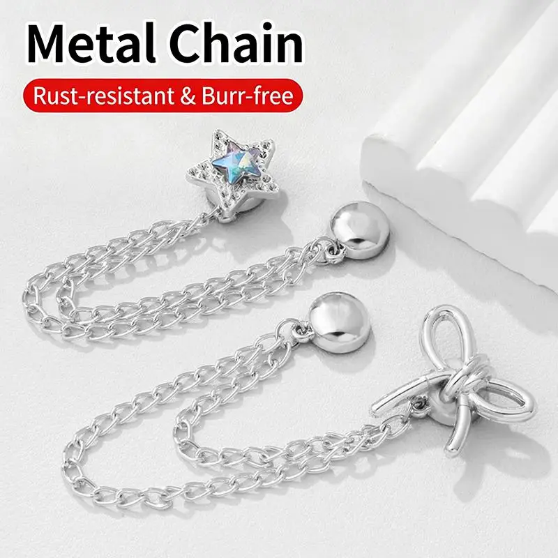2 Stück Multifunktionale Magnetische Kleidungsklammern mit Kette, Metall-Jeansknopf-Clips, Magnetische Befestigungsnadeln für Kleidung, Schals, Hosenbeine und Manschetten – Detail 11
