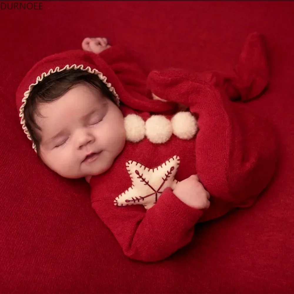 Baby Outfit  Newborn Photography Christmas Hat Romper  Baby Photoshoot Props Clothing