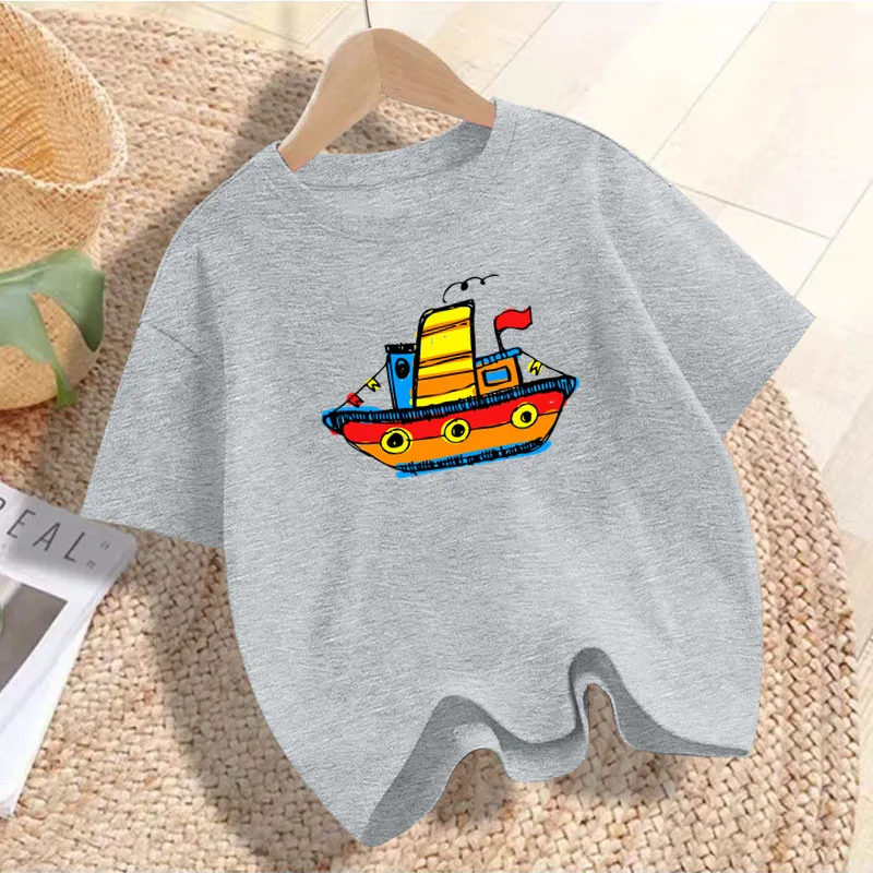 

Boys Summer Cute Steamship Graphic Tee Litttle Boys Short Sleeve T-Shirts Kids Casual Summer Tops