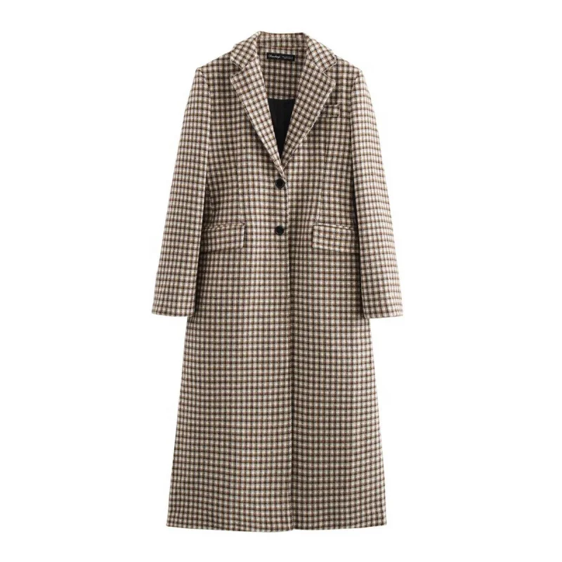 

New European and American Women's Fashion Street Style Plaid Long Coat