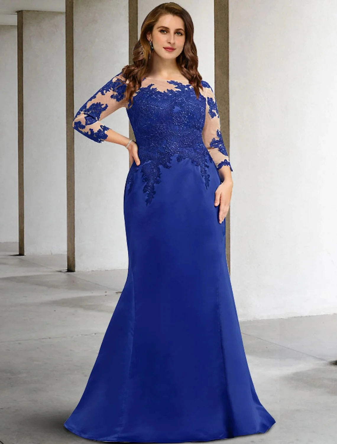 Royal Blue Mermaid Mother of the Bride Dress 2025 Plus Size Elegant Jewel Floor Length Lace Satin Wedding Guest Formal Gowns