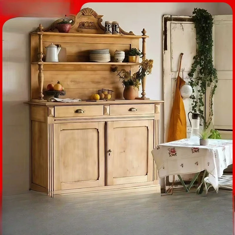 

American retro solid wood dining side cupboard living room display storage coffee tea cabinet