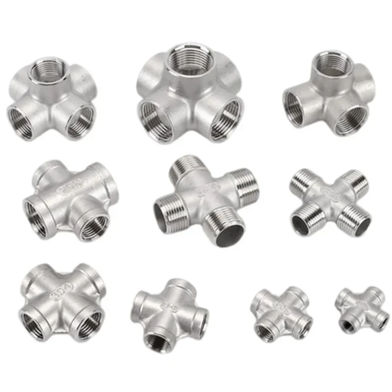 304 stainless steel four way joint 1/8 1/4 3/8 1/2 3/4 internal and external thread water pipe five way internal thread fittings