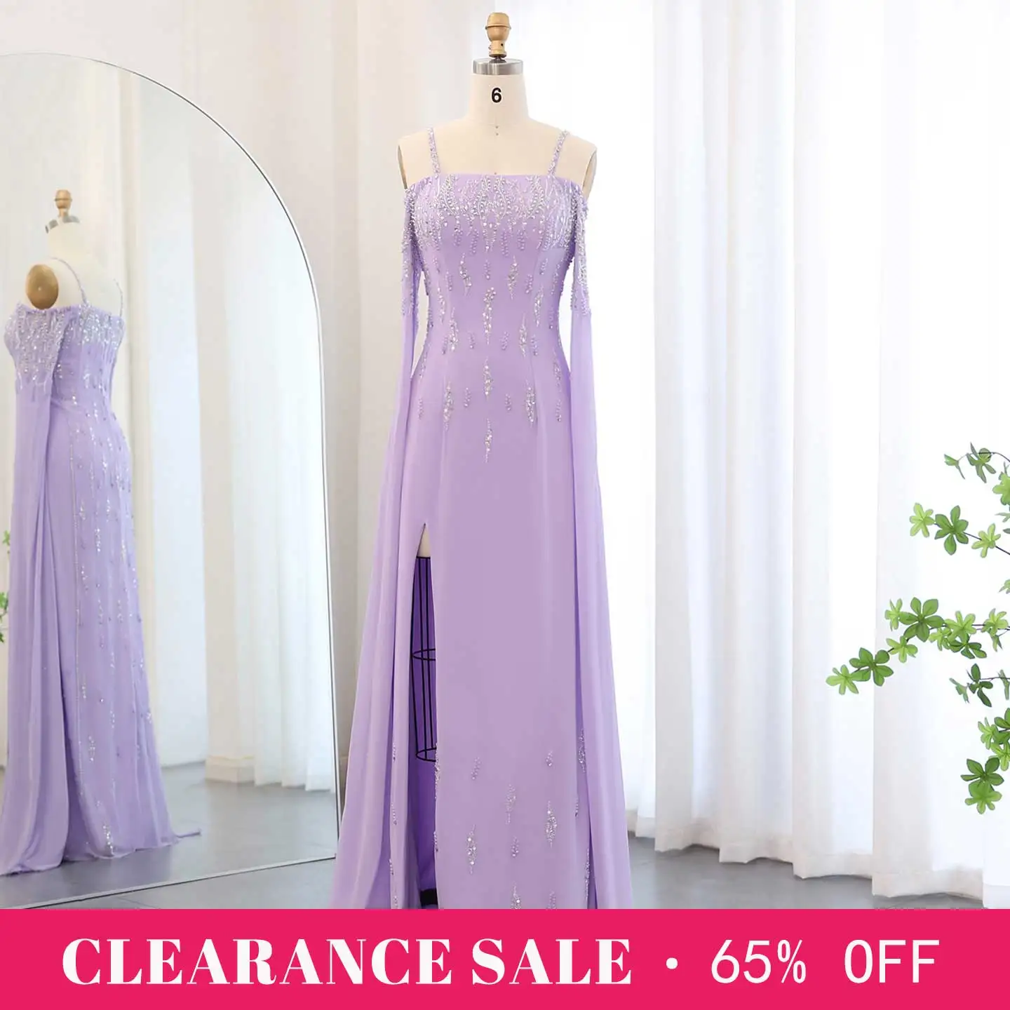 Sharon Sharon Said Super Discount Lilac High Slit Beaded Evening Dress Spaghetti Strap with Cape Sleeves Women Party Formal Gowns SS448 - Aliexpress Deal