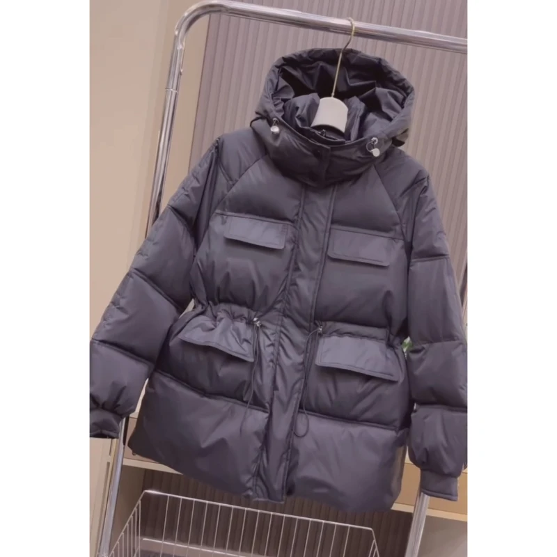 2025 Winter New Solid Color Casual Versatile Cotton Jacket Women Hooded and Waist Tight Loose Fashion Cotton Jacket