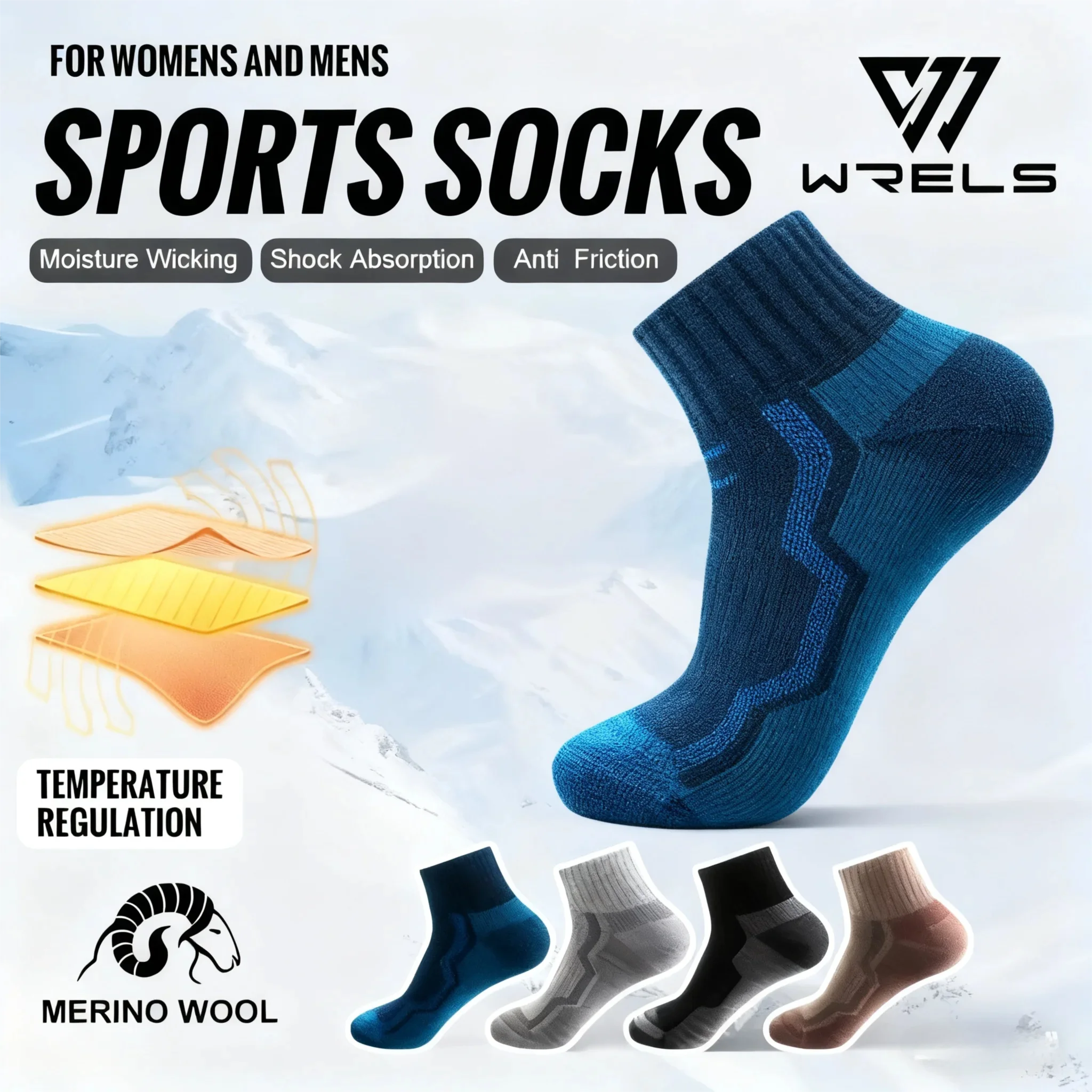 

Носки WRELS из мериносовой шерсти, супер толстые термоходные носки унисекс для холодной погоды, компрессионные носки для бега, уличные теплые носки