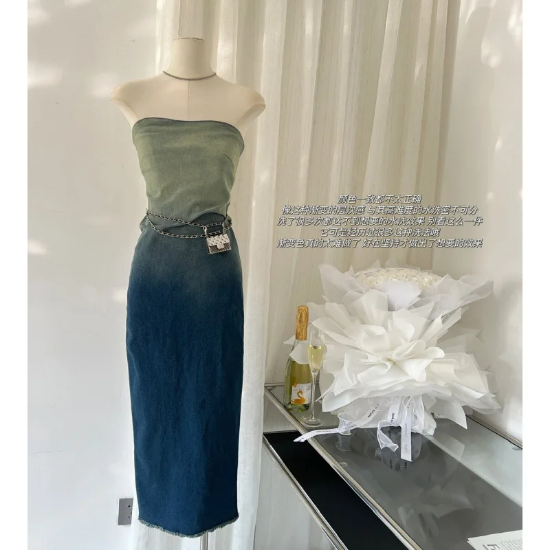 

2023 New Gradual Bra Denim Dress for Women's Spring Design, Small and Casual Long Dress bodycon dress