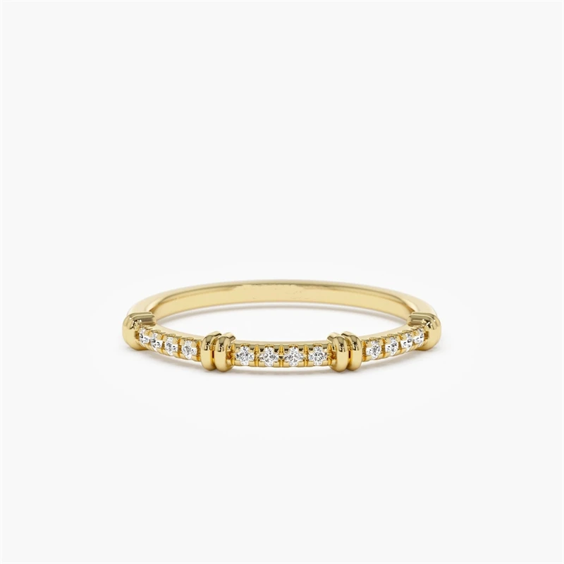 14K White Solid Gold Unique Stacking CVD Wedding Ring 18K Yellow Gold Pave Multi Stone Dainty Petite Anniversary Women's Ring