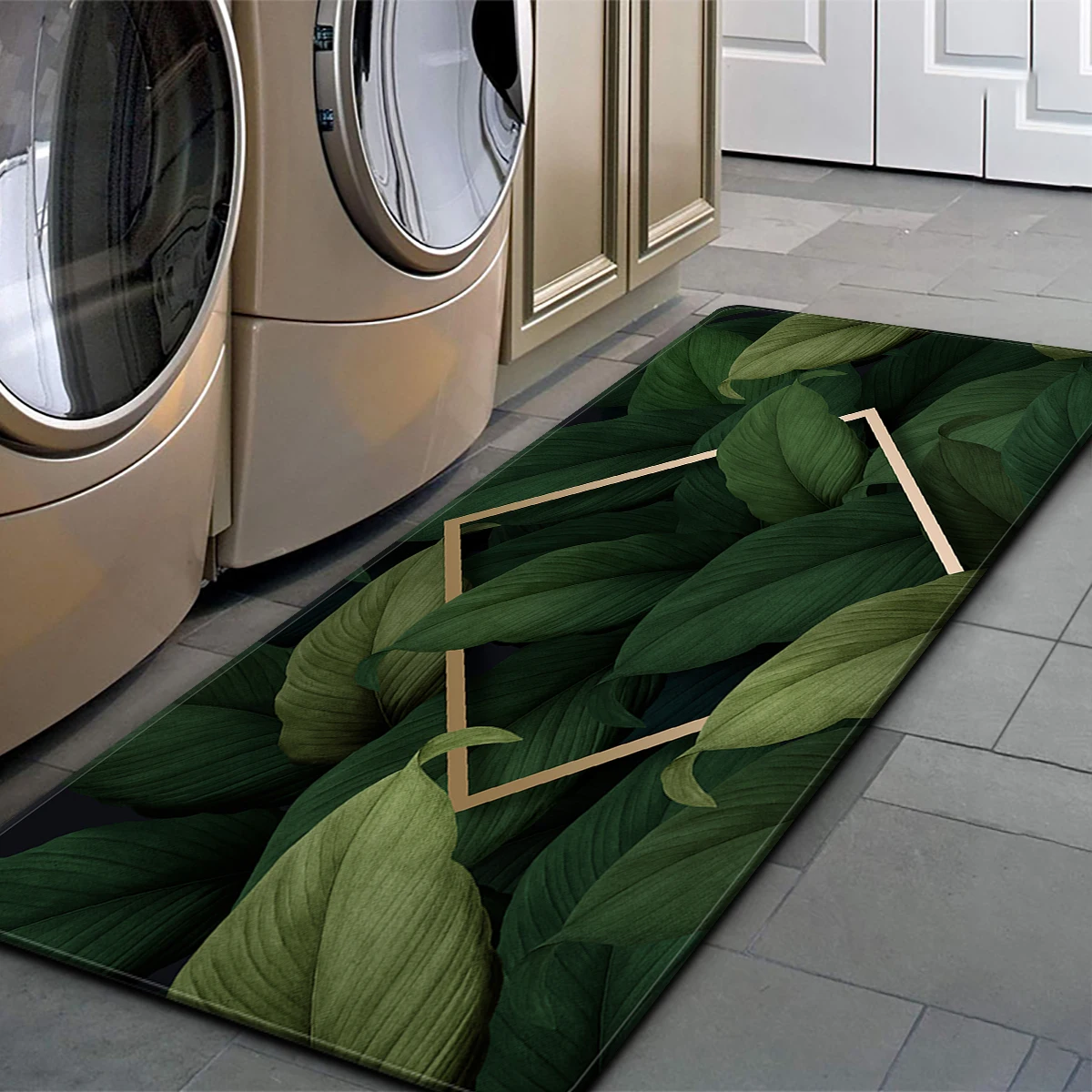 Green Leaf Laundry Room Soft Small Carpet Kitchen Anti-Slip Mat For LivingRoom Bathroom Sink Entry Door Home Decoration Rugs