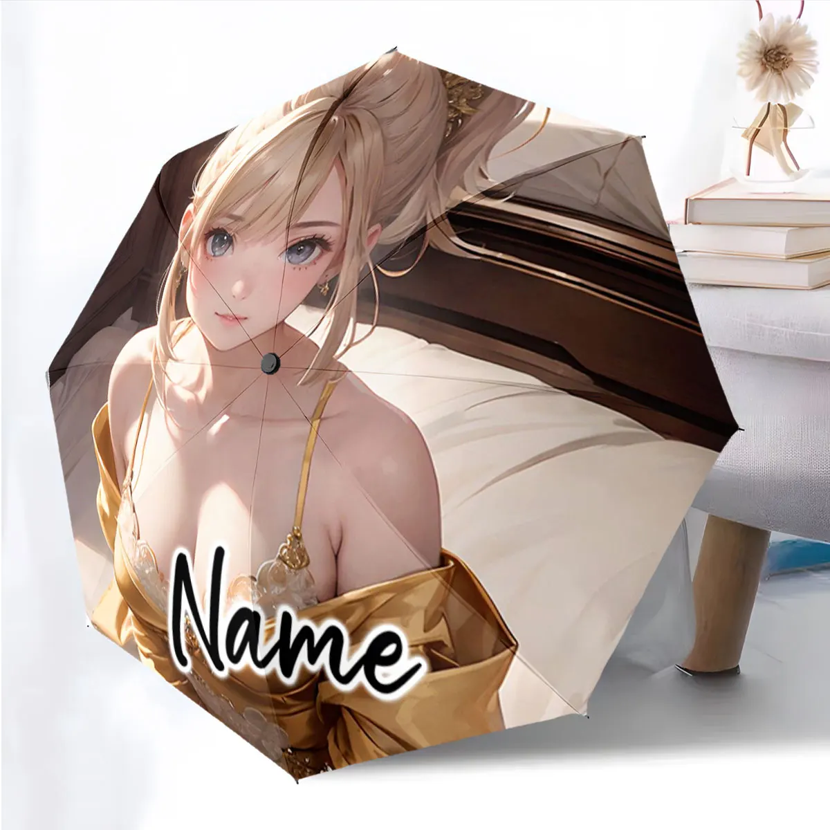 Custom Name Umbrella Artistic Anime Character Decorated Umbrella Print 8 Iron Ribs Folding Umbrella Auto-Open Fashion Sunshade