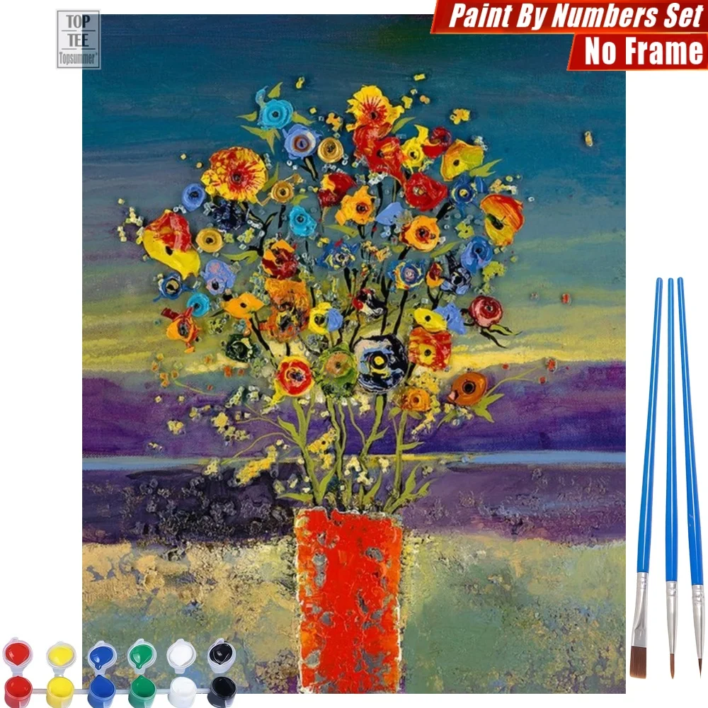 

Gradient Colorful Vase DIY Digital Oil Painting Kit - Red Vase Flowers Artistic Activities Easter Gift For Grandma