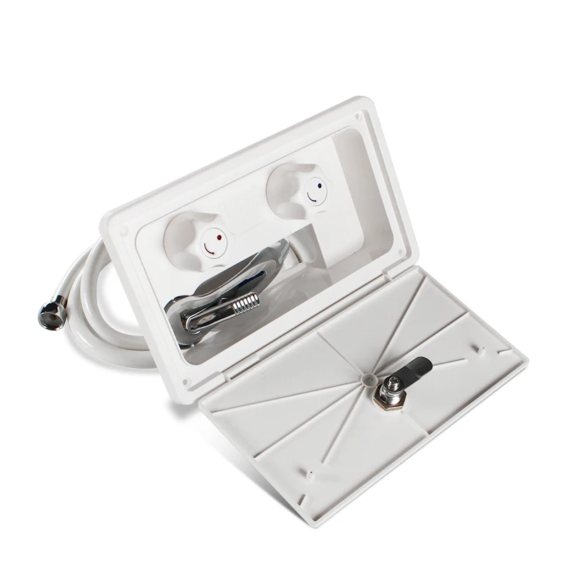 RV Exterior White Shower Box With lock 1.5M White hose Water saving nozzle apply to Caravan Motorhome Camper accessories