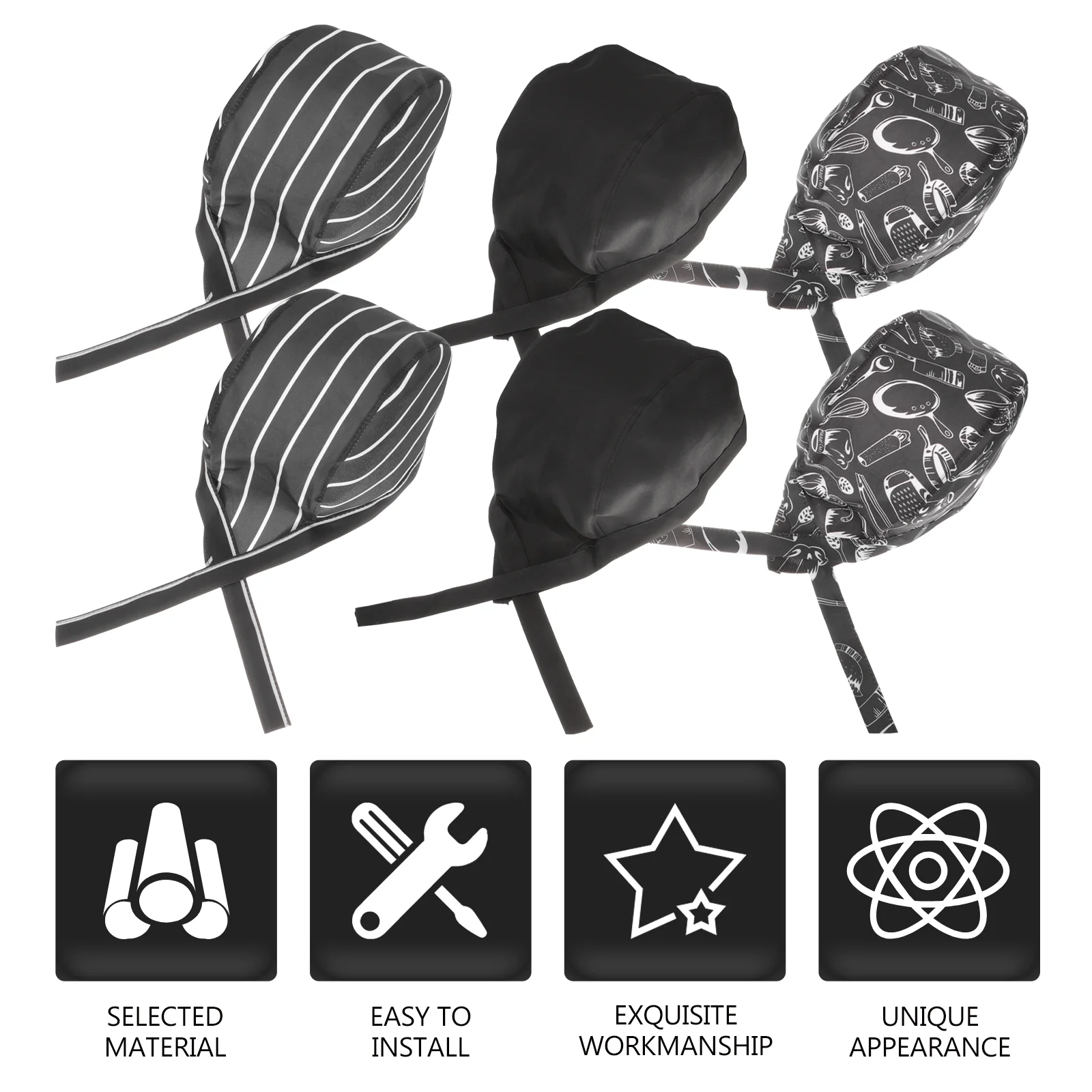 요리사 발가락 캡 주방 모자, 헤드기어 스웨트밴드 후드 레스토랑 요리사 전문 후면 타이 조정 가능한 해적 요리사 모자, 6 개
