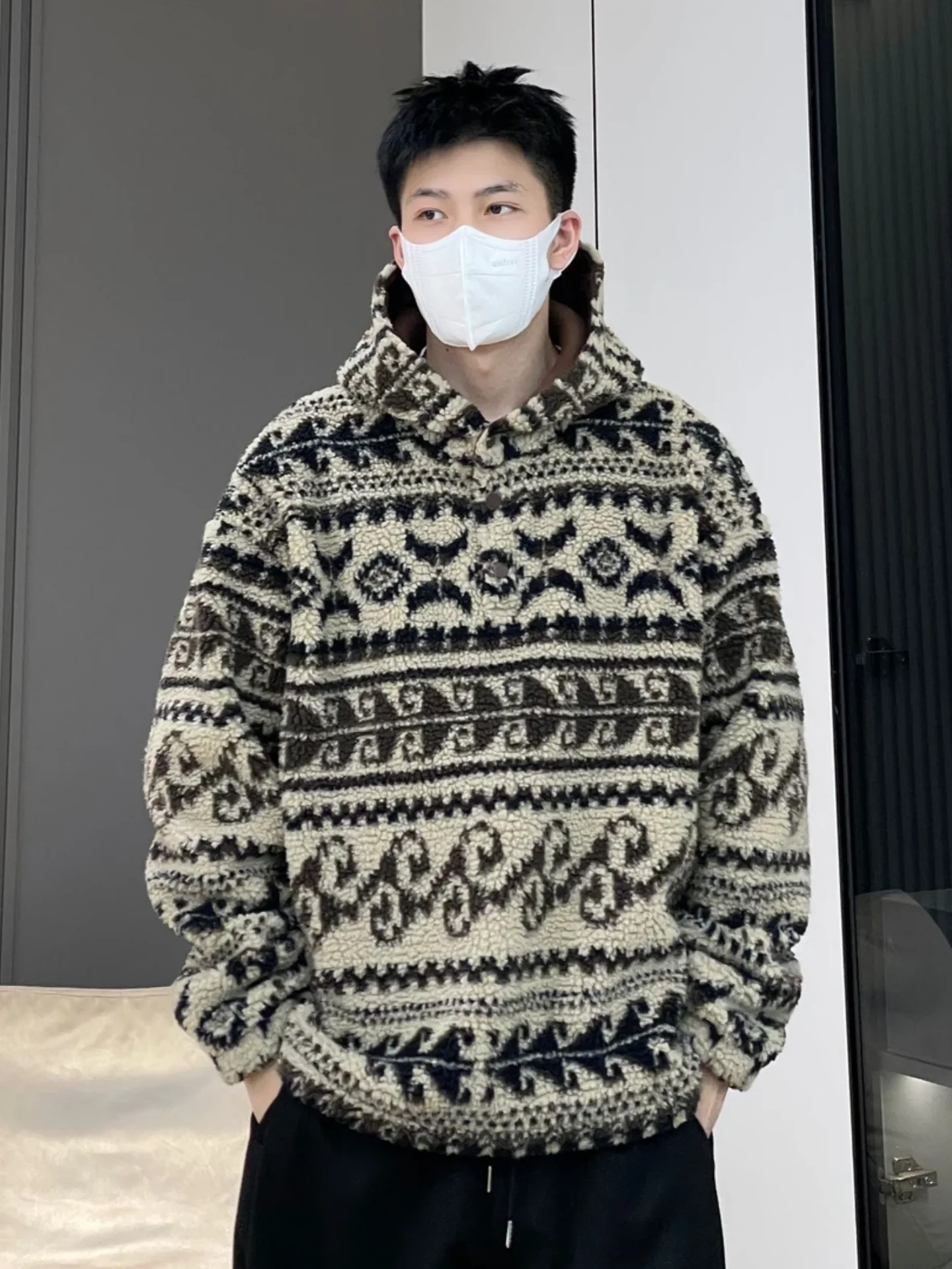 

Men's Thiened Fce Hoodie Sweatirt Outdoor High Quali Winter New Arrival American Trendy Sle Stand Fit Long Sve