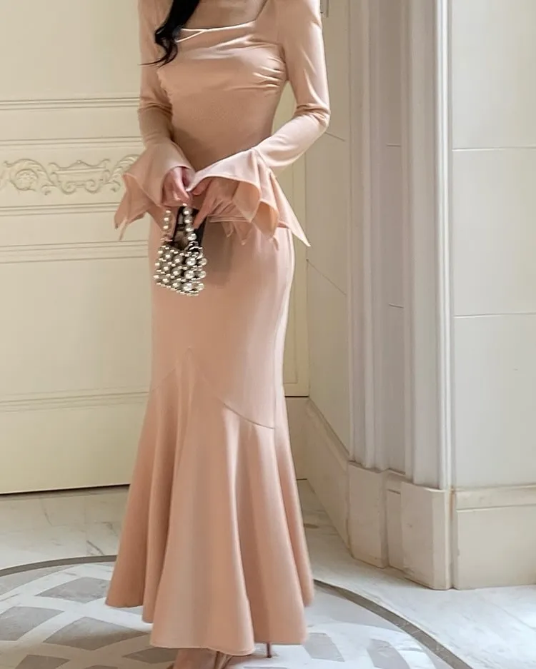 CustomizedvCustomized High Quality Mermaid Jersey Evening Dresses Delicate Long Sleeves Square Neck Prom Dress Custom Size Party
