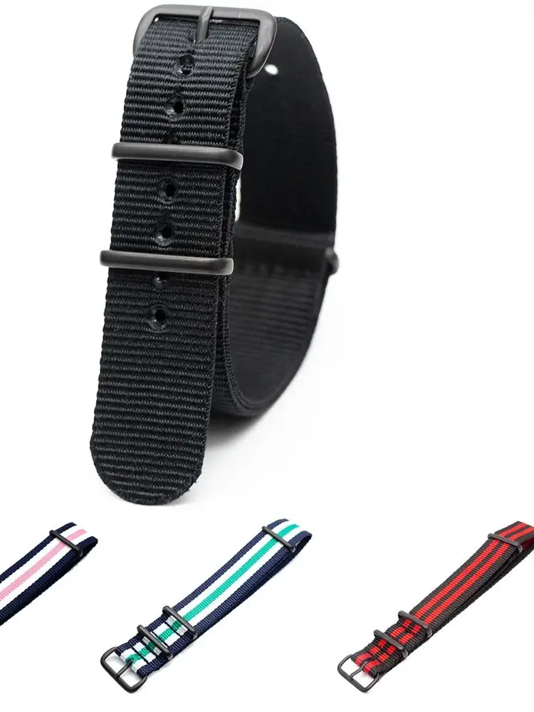 Army Sports Nylon Strap for Watch Bands Buckle Stainless Steel Black Frosted Buckle Watchband 18MM 20Mm 22MM 24MM Straps