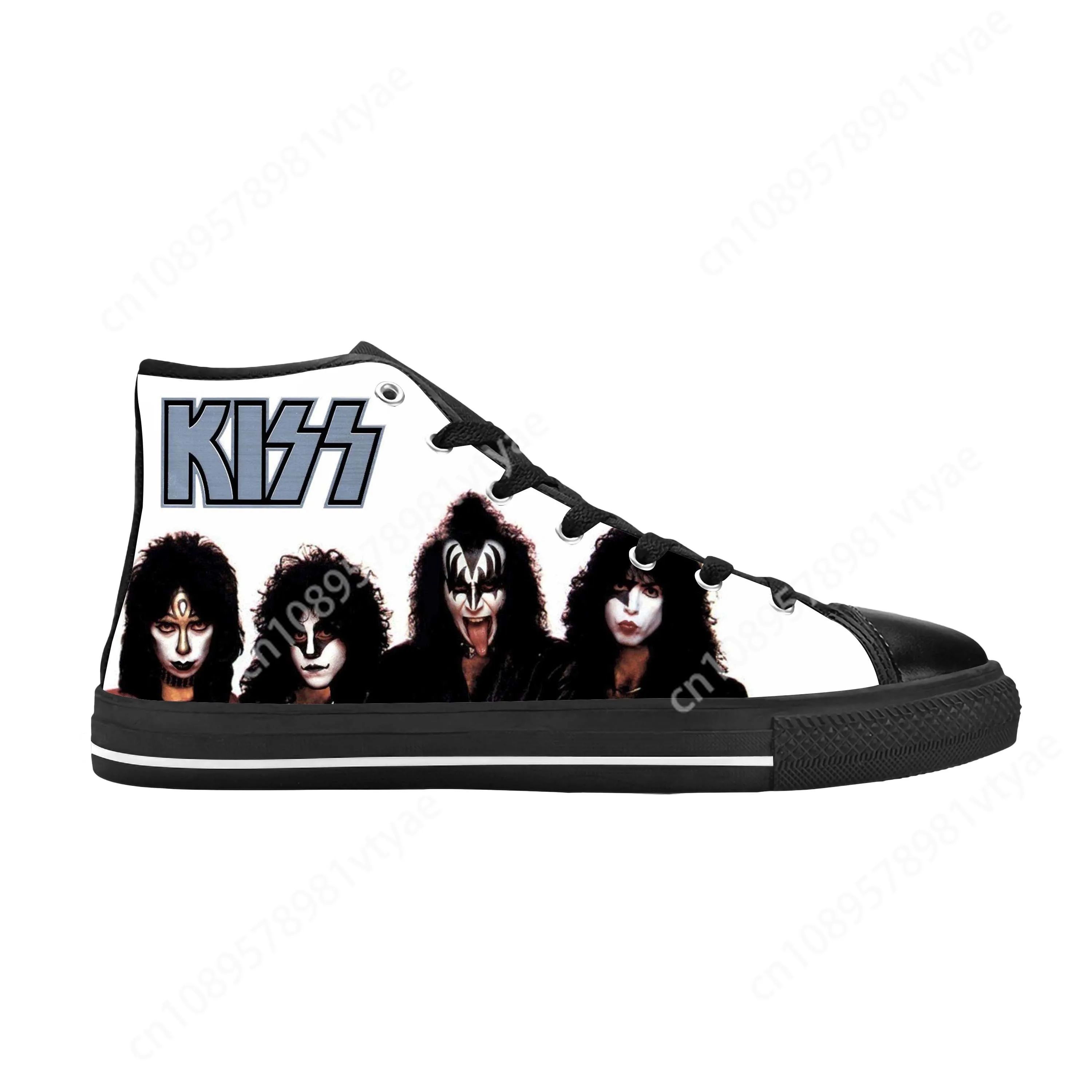 Rock Band Heavy Metal Music Singer Guitar Kiss CHigh Top Sneakers para hombres y mujeres, zapatillas de lona para adolescentes, zapatos de pareja personalizados