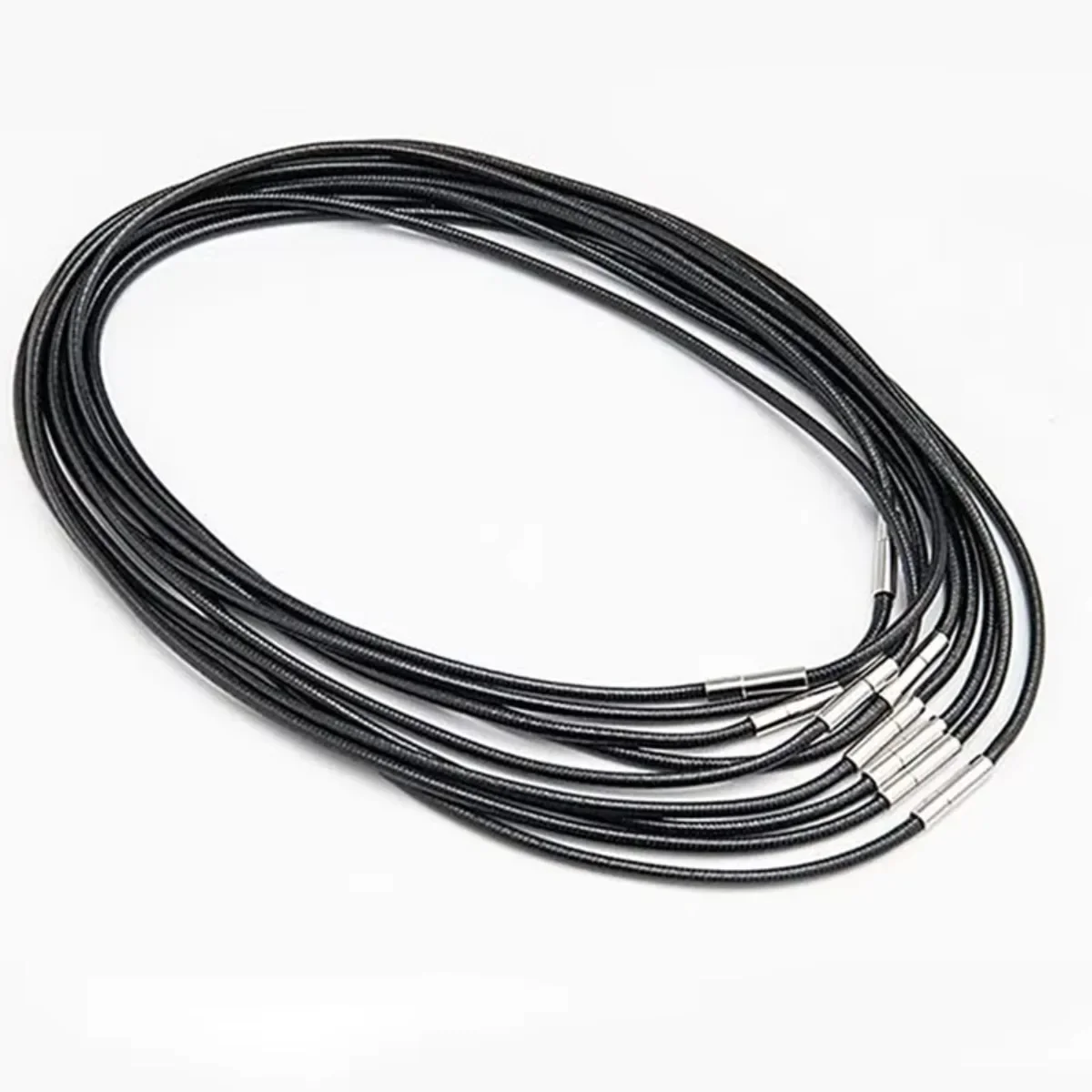 DIY Jewelry Making Black Waxed Cord Necklace Chain 1.5 3mm 3 Lengths 45/50/60cm Silver Lock Tube Clasp Rope Chain For Men Women