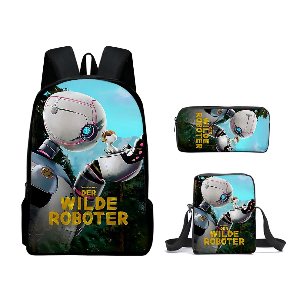 Hip Hop novedad juvenil The Wild Robot impresión 3D 3 unids/set bolsas de viaje para estudiantes mochila para ordenador portátil bolso de hombro estuche para lápices