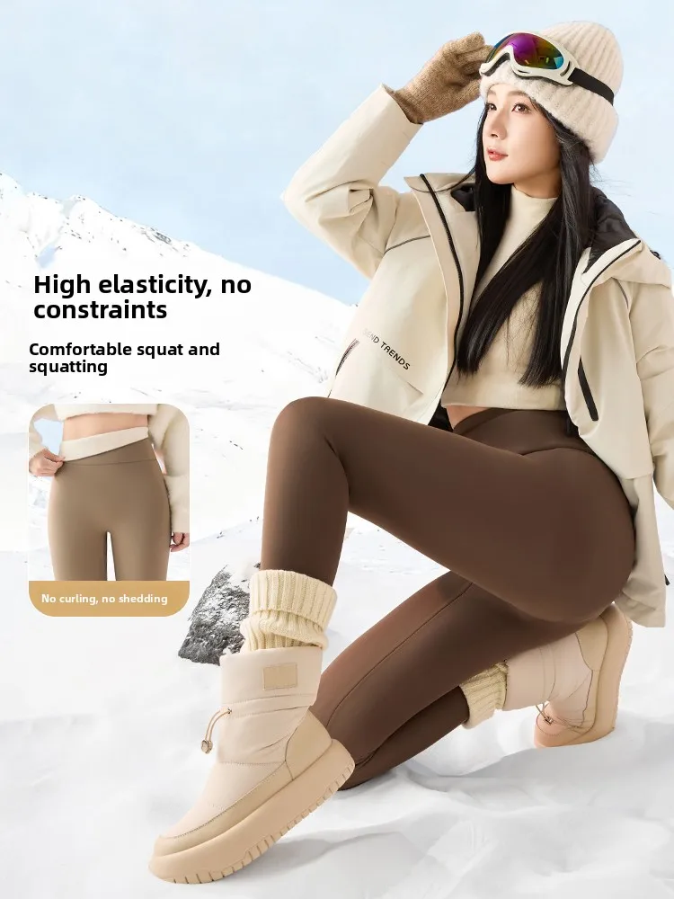 

High-Waist Thiened Fce Yoga Pants Women's arkskin Pants Winter Tight Fit Bot Casual Long Pants Nylon Spandex