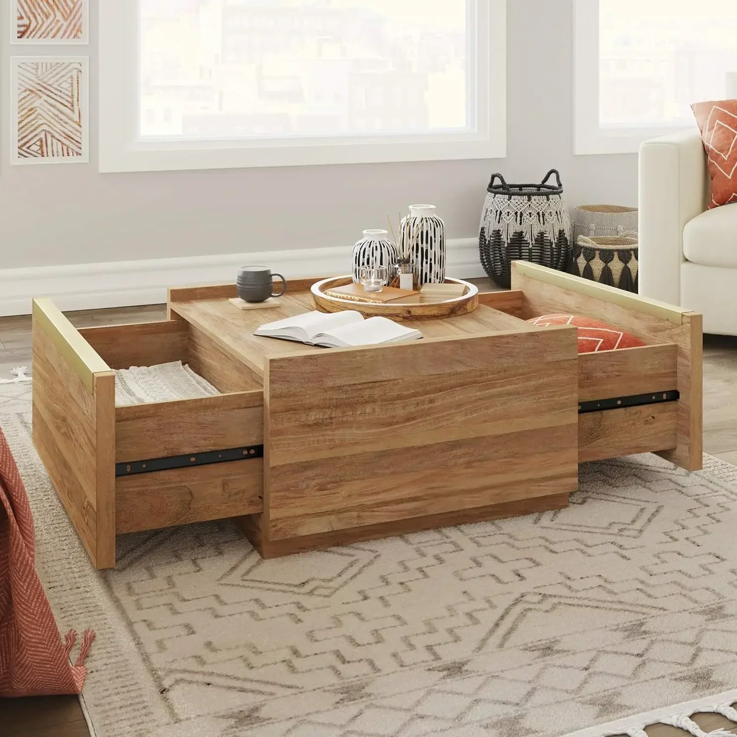 y Sauder Manhattan Gate Coffee Table, L: 31.02 x W: 30.95 x H: 16.06, Sindoori Mango Finish