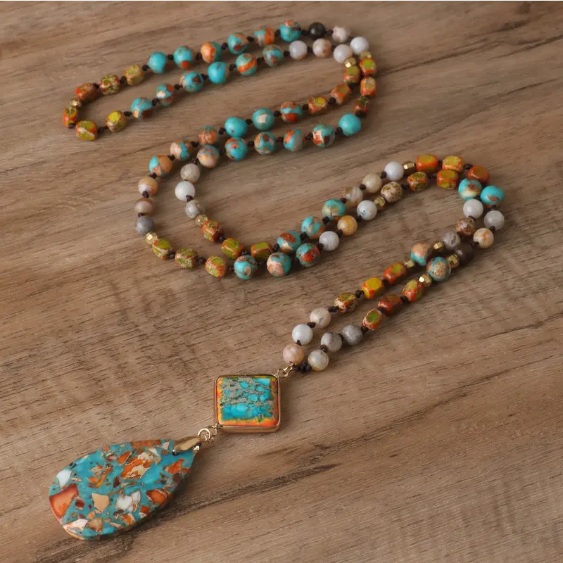 Intense Jasper Spiritual Necklace Hand-Beaded Drop Pendant Necklace New Fashion Necklace