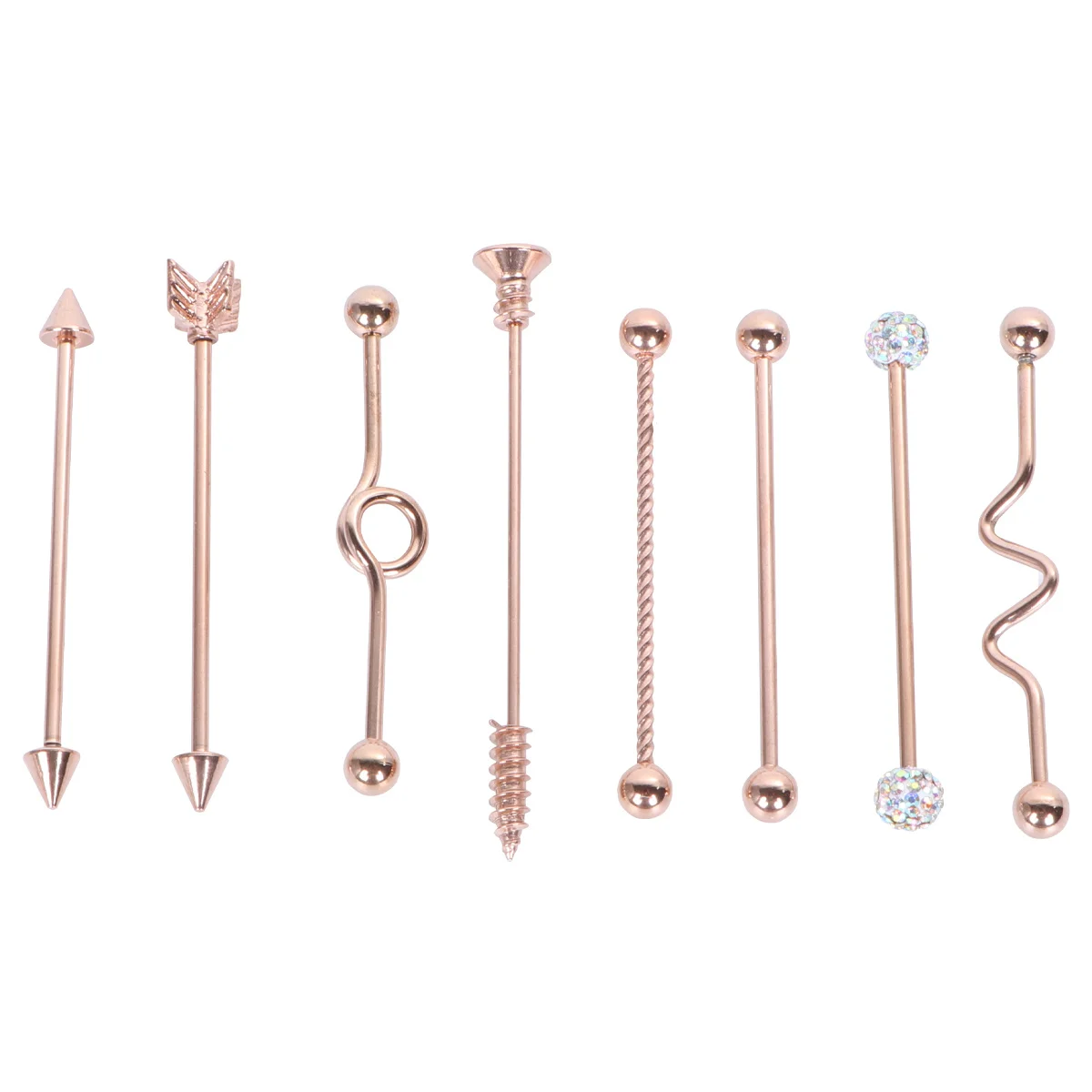 8 шт., промышленные серьги-гвоздики из нержавеющей стали, винт со стрелками, серьги-штанги из розового золота, ювелирные изделия для пирсинга для женщин и мужчин, модное использование
