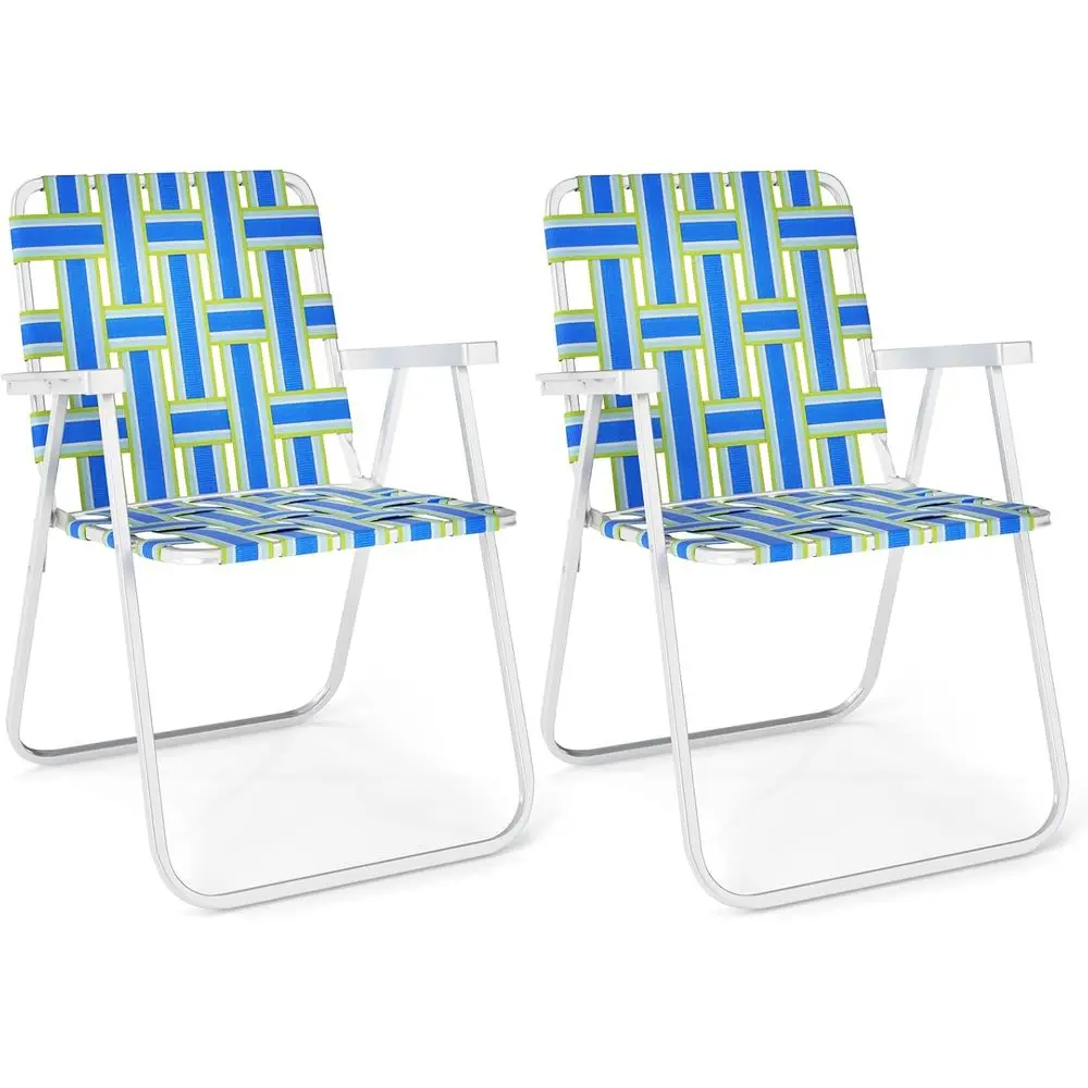 Highback Webbed Beach Lounge Chairs Set, Portable Outdoor Lawn Dining Chairs, Ideal for Patio, Poolside, Garden, Sports, and Bac