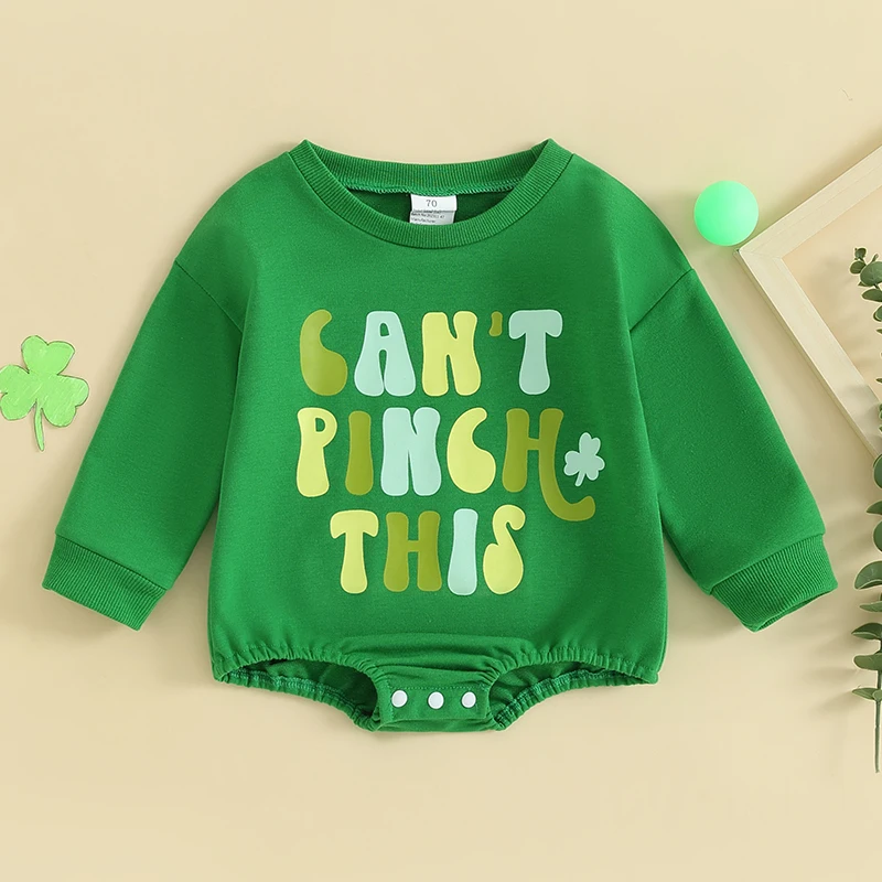 

2023-11-16 Lioraitiin 0-24M Baby Girl Boy Spring Outfit St Patricks Day Romper Shamrock Sweatshirt Four Leaf Clover Clothes