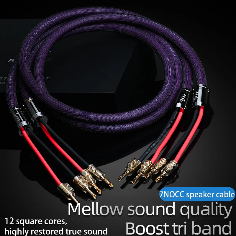 ATAUDIO One Pair Hifi Speaker Cable High Quality 7N OCC Speaker Wire With Banana Y Plug and Pin Plug