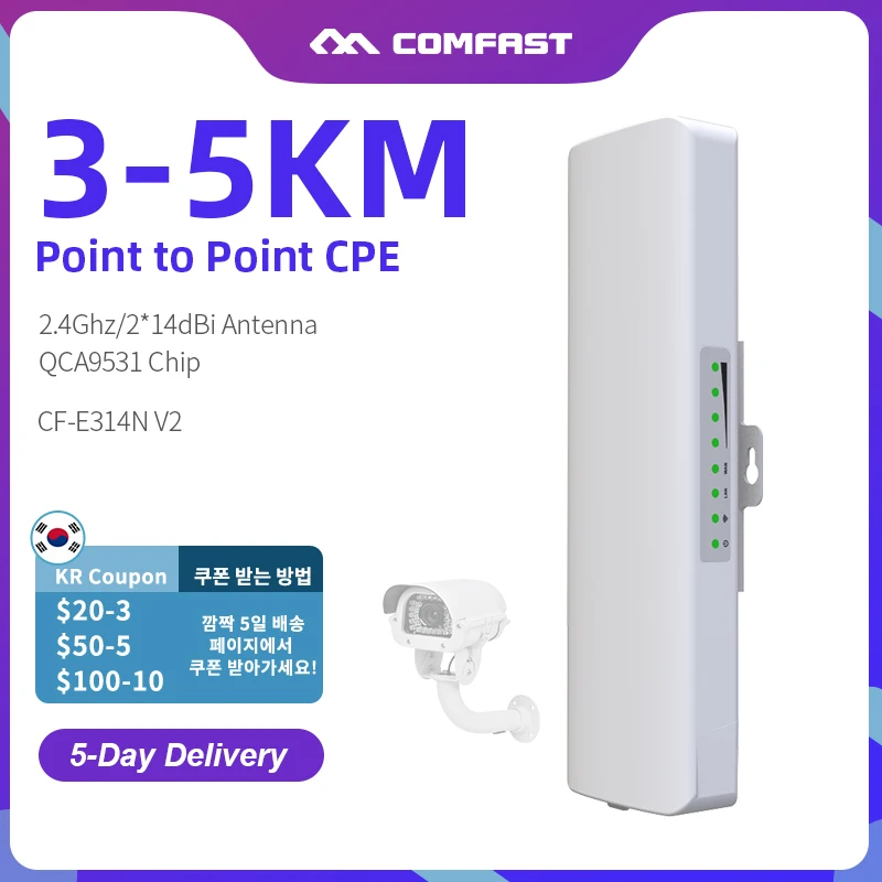 COMFAST CF-E314NV2 300Mbps 2.4GHz Outdoor Mini Wireless AP Bridge WIFI CPE Access Point Dual 2*14dBi WI-FI Antenna Nanostation