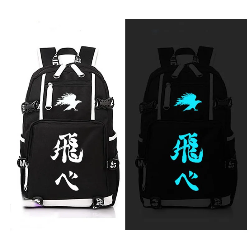 Anime karasuno Cosplay Backpack Hinata Syouyou Canvas Bag Luminous Schoolbag Travel Bags