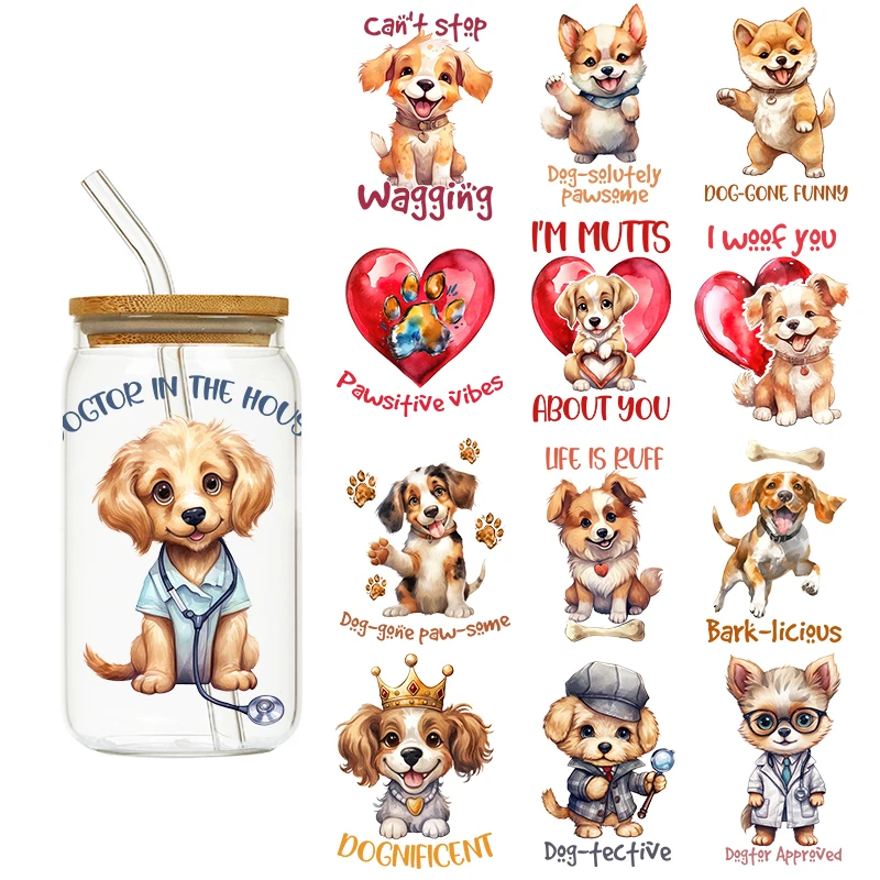 LETOP-Lovely Characters Adesivos para Copo de Vidro, UV, Dtf Cup Wrap, Transferências, Atacado, 16oz Cup Wraps, 1Pc