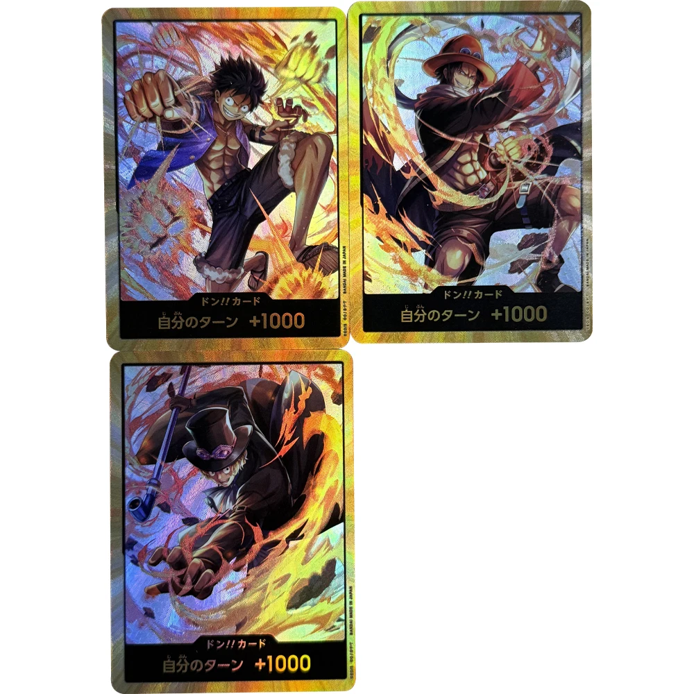 3 قطعة/المجموعة أنيمي OPCG جمع بطاقة الذهب دون! بطاقة لوفي ايس سابو اليابانية احباط الانكسار اللون بطاقة فلاش هدايا الطفل