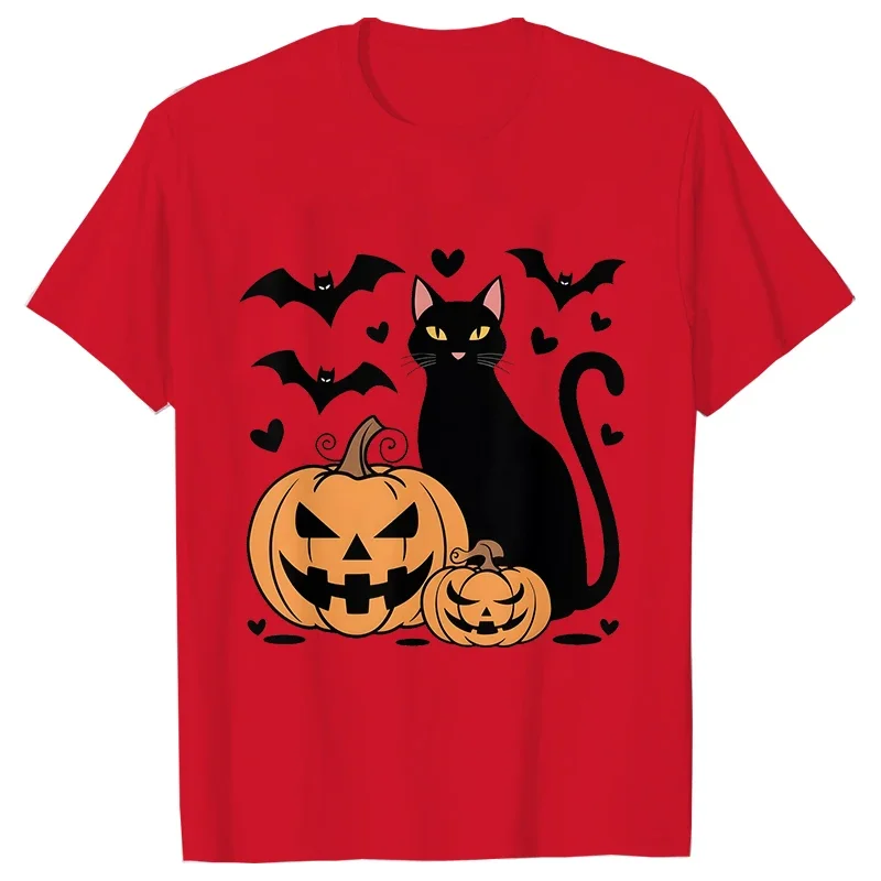 Halloween Pumpkin Cat Man T Shirt Vintage Tees Shirt O-Neck Short Sleeve T-shirt Halloween Black Cat Women Men Tops Tee Clothing